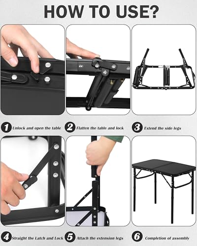 LOFTEY Reinforced Small Folding Table Portable, Heavy-Duty Mini Camping Table, Black 25"x16"x22" P8674