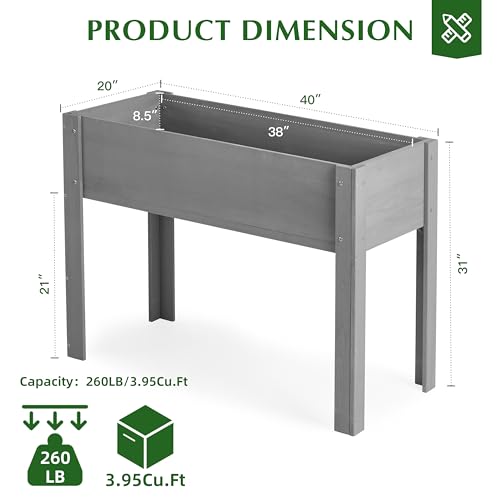 Raised Garden Bed with Legs 40x20x31 Outdoor Wood Planter Box N314255