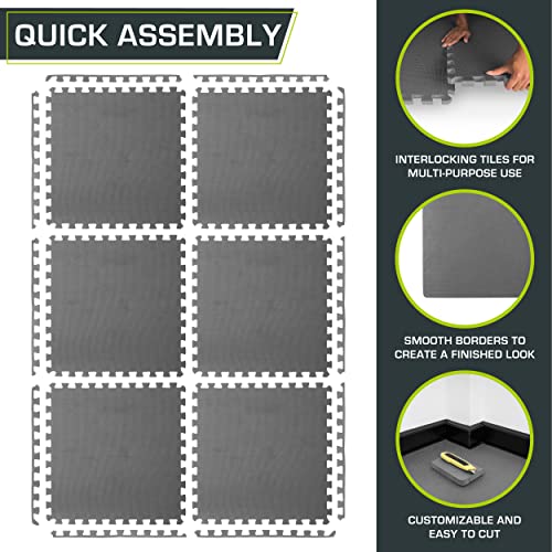 ProsourceFit Extra Thick Puzzle Exercise Mat, EVA Foam Interlocking Tiles, Black, 3/4 inch, 24 Tiles Y76691