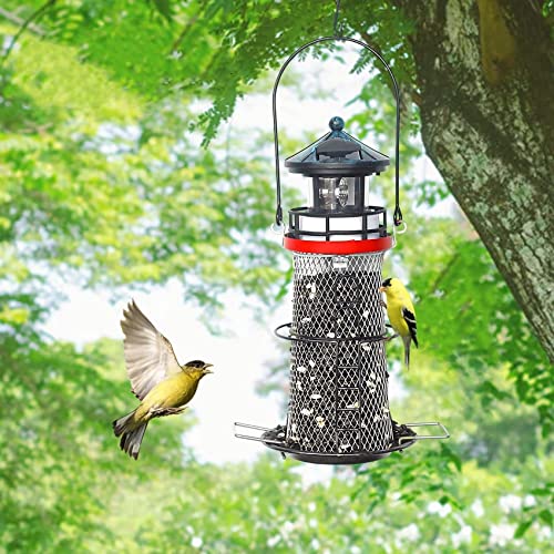 Solar Bird Feeder Lighthouse with Rotating LED Light, Blue G1024