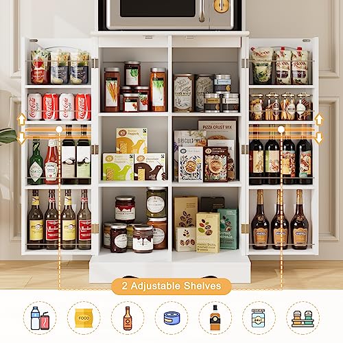 HOSTACK 71'' Tall Pantry Cabinet with Microwave Stand, White L896300