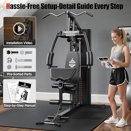 Sportsroyals Home Gym with 154LBS Weight Stack, Full Body Workout Station X27473