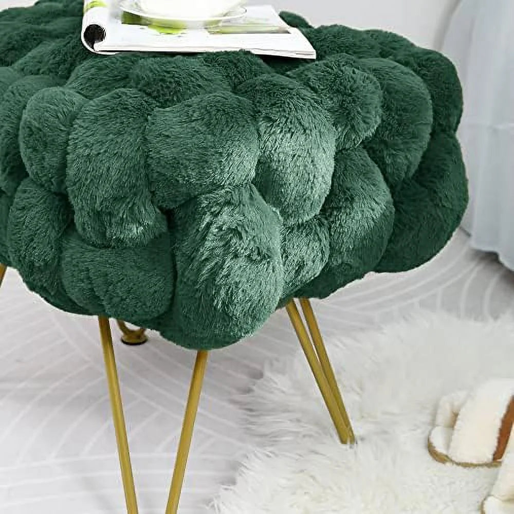Pink Faux Fur Ottoman Bench with Golden Legs H545748