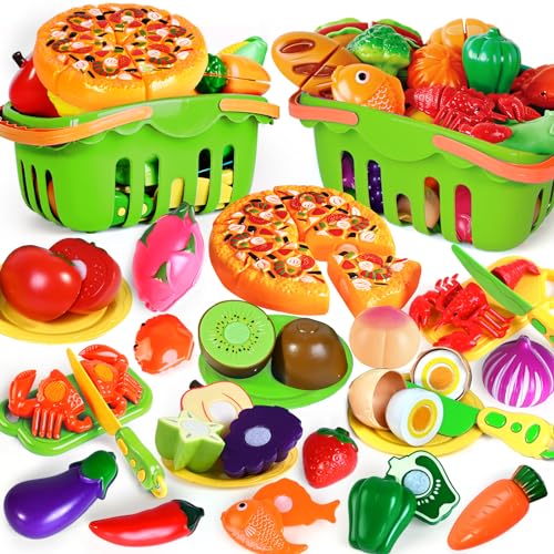 Play Food Set for Kids Kitchen, Pretend Toy with 2 Baskets J150