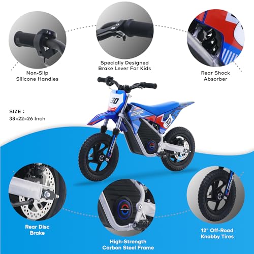AIII Electric Dirt Bike for Kids 3-7, 12-Inch Off-Road Tires, Red X89100