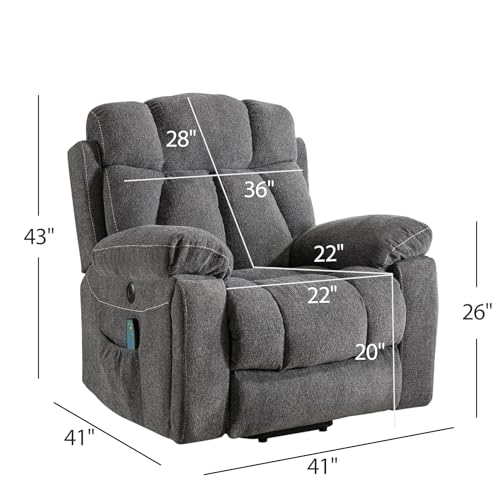 Phoenix Home Large Power Lift Recliner Chair with Massage and Heat, Dark Gray K310