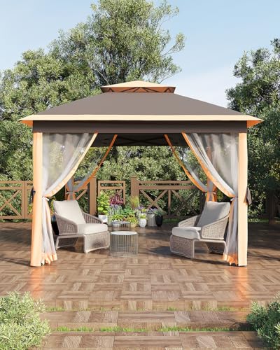 Pop Up Gazebo Tent with Mosquito Netting, Water & UV Resistant - Khaki J83860