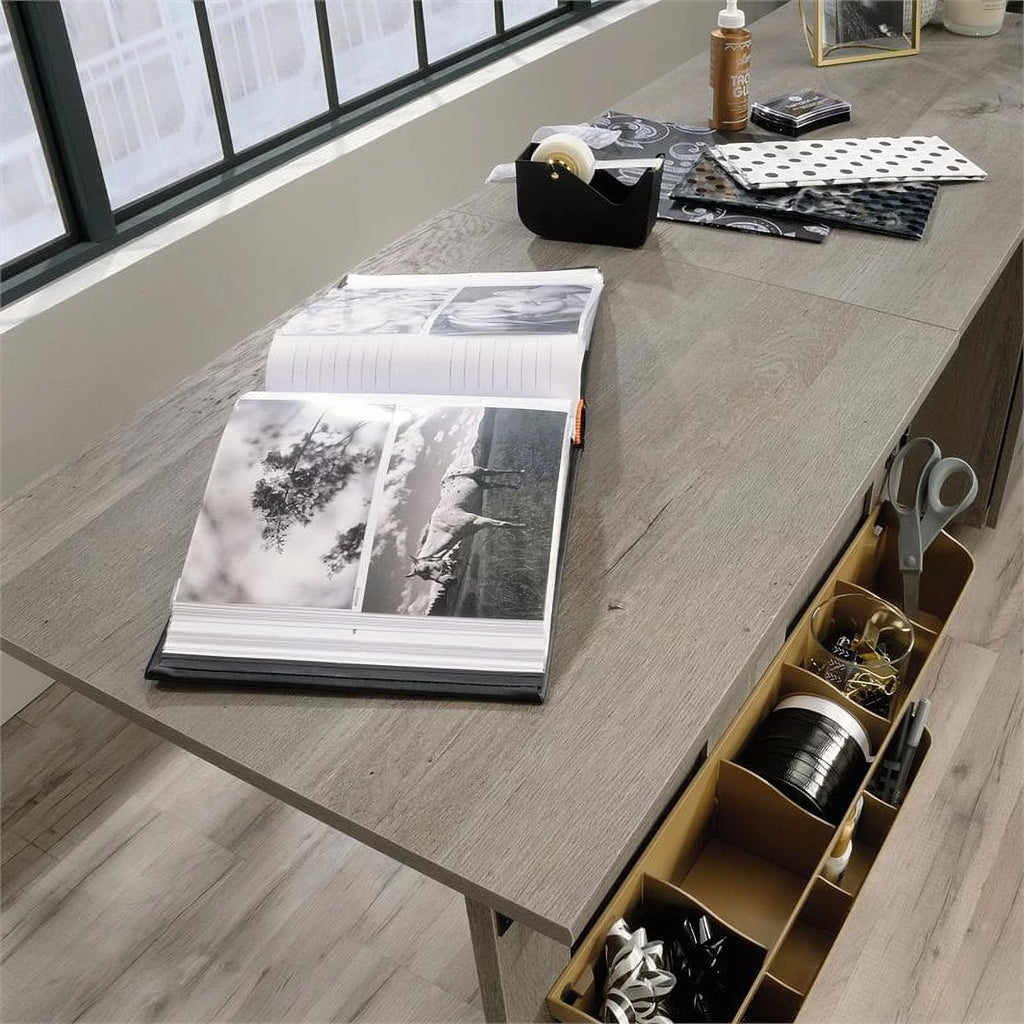 Pemberly Row Contemporary Engineered Wood Sewing Craft Table Oak A45888
