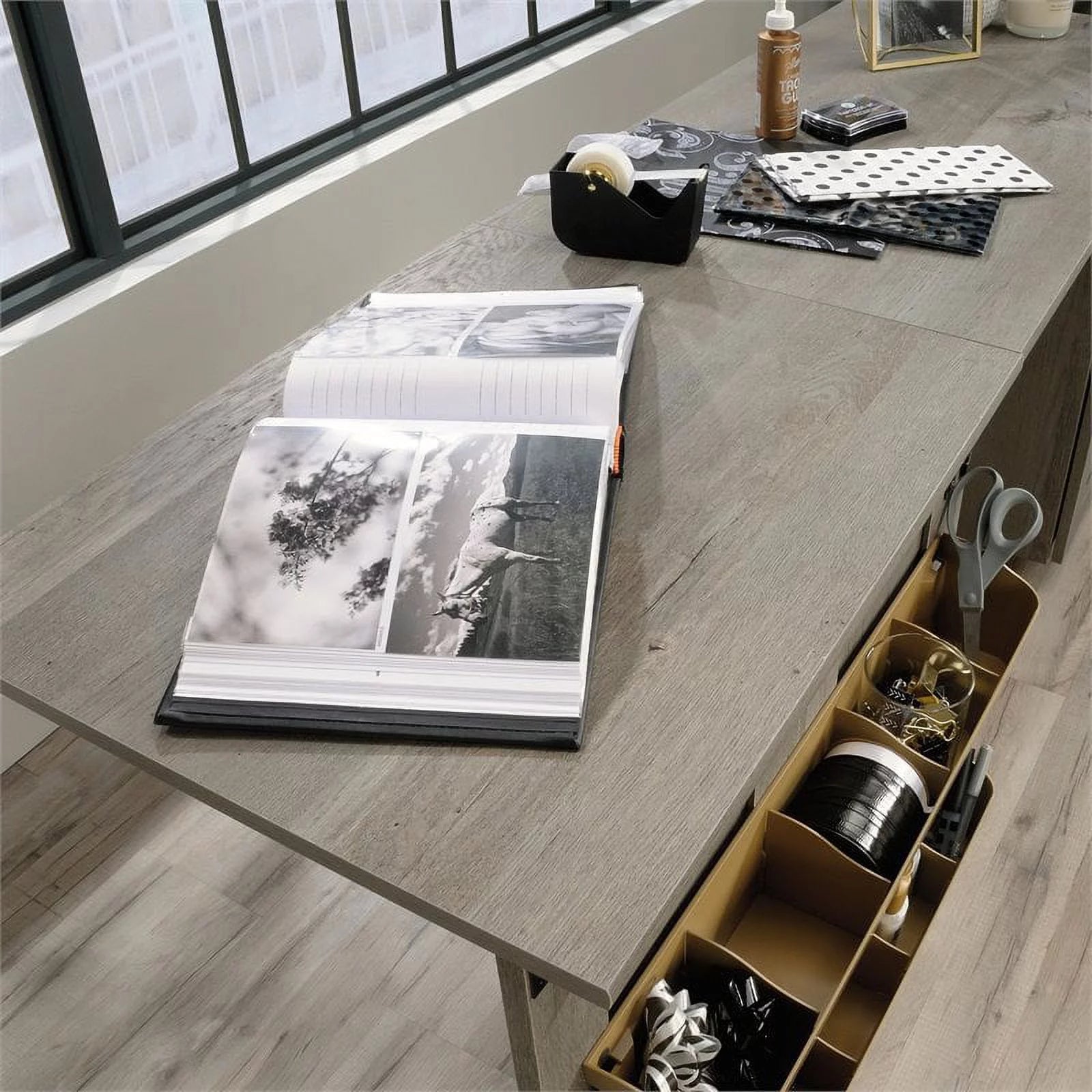 Pemberly Row Contemporary Engineered Wood Sewing Craft Table Oak A45888