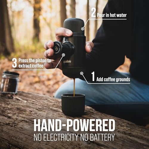 WACACO Nanopresso Portable Espresso Maker, 18 Bar Pressure, Manual Travel Coffee Maker F884