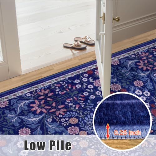 8x10 Floral Washable Area Rug for Living Room, Vintage Soft Non-Slip Carpet Z978379