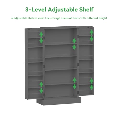 50" LED Kitchen Pantry Cabinet with Doors and Adjustable Shelves N13021
