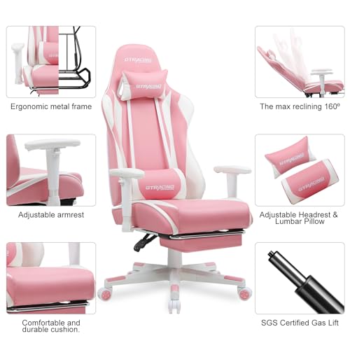 GTRACING Gaming Chair with Footrest, Ergonomic Reclining, Blue C551