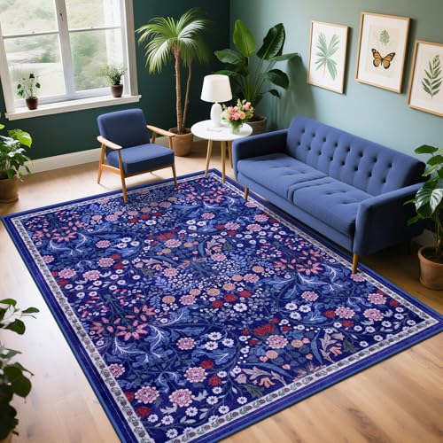 8x10 Floral Washable Area Rug for Living Room, Vintage Soft Non-Slip Carpet Z978379