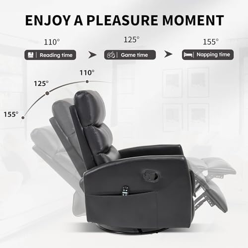 Massage Chair Recliner with Heat, Swivel Rocking, High Back Fabric Black V2333