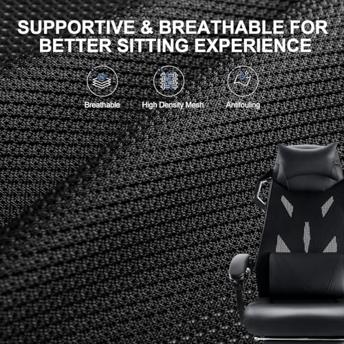 GTRACING Gaming Chair with Mesh Back, Footrest and Lumbar Support, White K3123