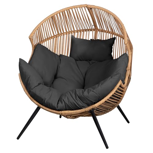 JAMFLY Egg Chair Wicker Outdoor Patio Lounger with Cushion, Beige O9160