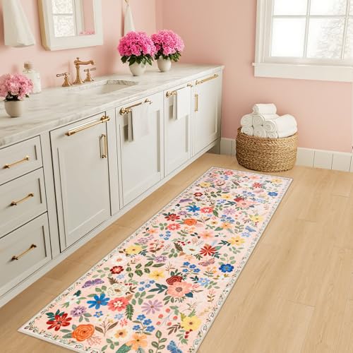 8x10 Floral Washable Area Rug for Living Room, Vintage Soft Non-Slip Carpet Z978379