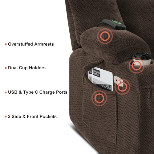 MCombo Zero Gravity Power Recliner Chair with Heat and Vibration Massage, USB & Type C Ports, Cup Holders, Fabric 8015 (Brown) Z599462