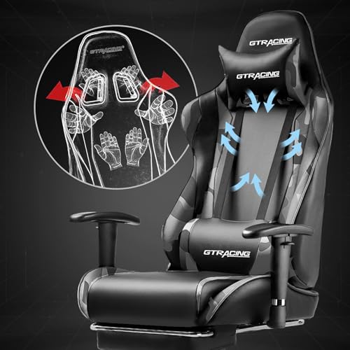 GTRACING Gaming Chair with Footrest, Blue R841