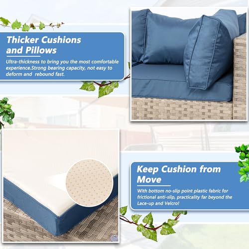 Shintenchi 5-Piece Outdoor Patio Sectional Sofa with Cushions and Glass Coffee Table, Aegean Blue U127322