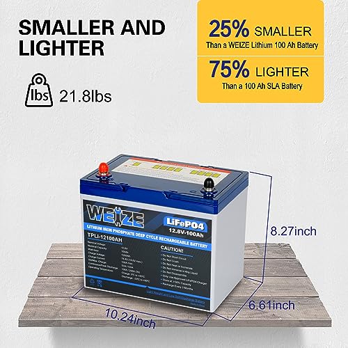 Weize 12V 100Ah LiFePO4 Lithium Battery with Smart BMS D8810