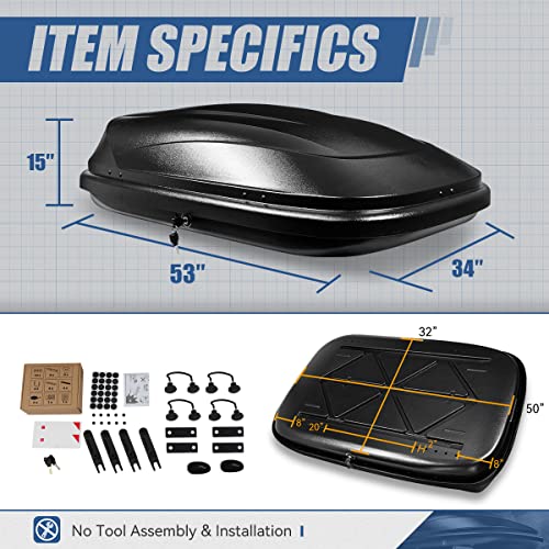 Auto Dynasty Hard Shell Roof Top Car Storage Cargo Carrier, Glossy Black L344