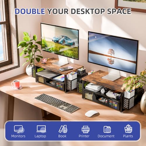Simple Trending 2 Tier Metal Monitor Stand with Drawer and Pen Holder R17754