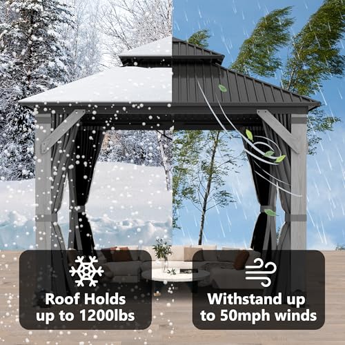 12'x12' Hardtop Gazebo with Galvanized Steel Roof, Aluminum Frame, Curtains & Netting X81832