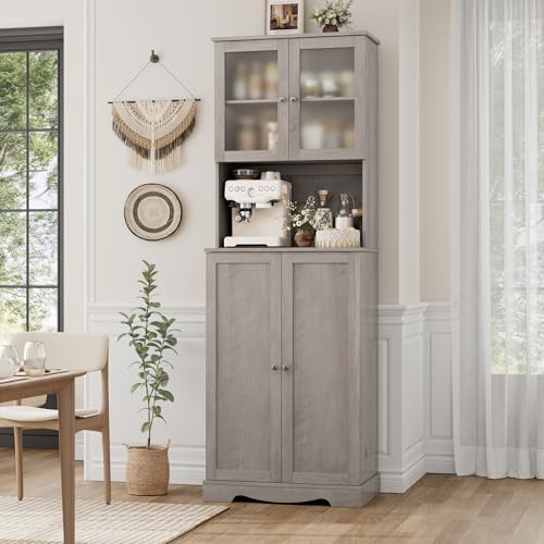 HOSTACK 71'' Tall Pantry Cabinet with Microwave Stand, White L896300