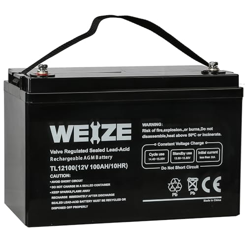 Weize Deep Cycle AGM 12V 100Ah Battery for RV, Solar, Marine C30451
