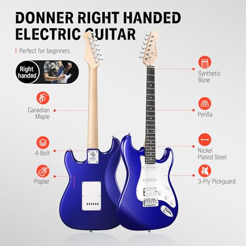 Donner DST-100B 39 Inch Electric Guitar Beginner Kit with Amplifier and Accessories W342
