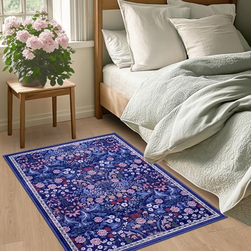 8x10 Floral Washable Area Rug for Living Room, Vintage Soft Non-Slip Carpet Z978379