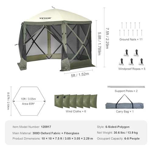 VEVOR Pop Up Gazebo Screen Tent 10x10ft with Mosquito Netting B21209