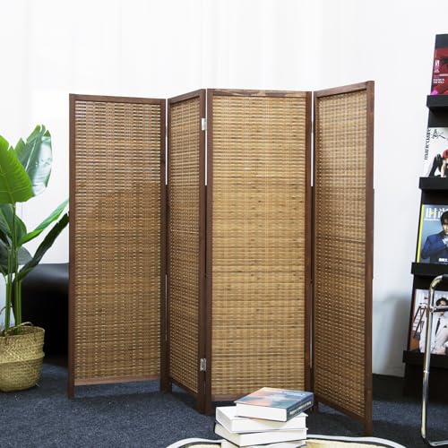 3 Panel Bamboo Room Divider, Double Sided, Brown, 47.2"H E393