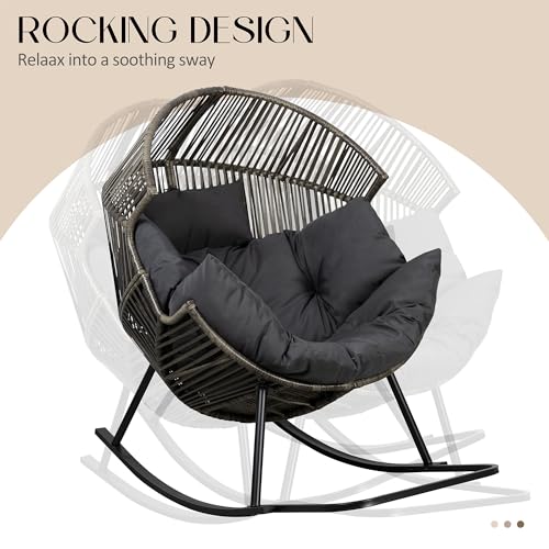 JAMFLY Egg Chair Wicker Outdoor Patio Lounger with Cushion, Beige O9160