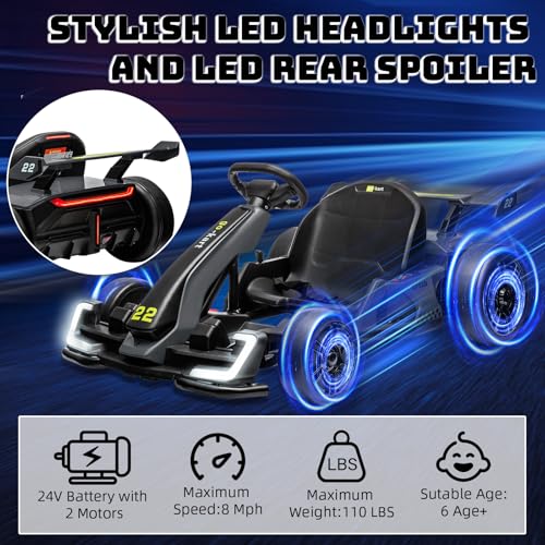 24V Kids Go Kart 300W Electric Drift Kart Car with Adjustable Seat, White X99654
