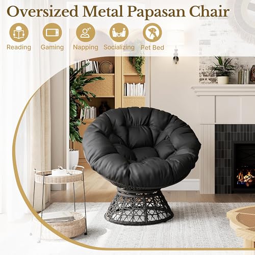 Yaheetech Indoor Papasan Chair with Tufted Cushion and Frame, Swivel Wicker, Black A8314