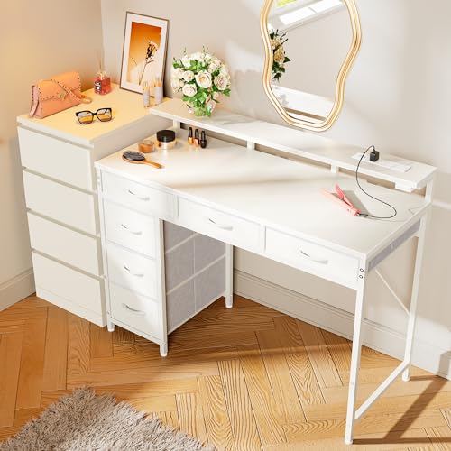 Huuger Gaming Desk with 6 Drawers, LED Lights, 47 Inch, Black N423283