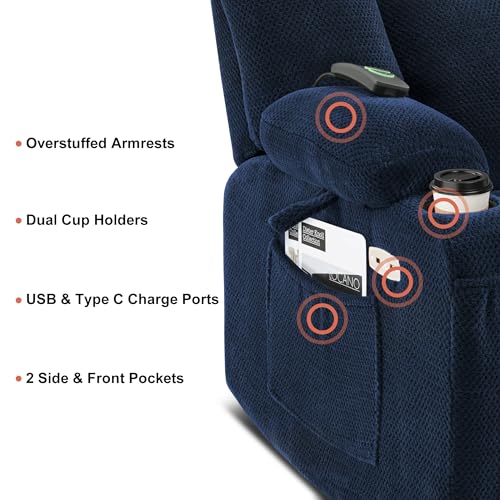 MCombo Zero Gravity Power Recliner Chair with Heat and Vibration Massage, USB & Type C Ports, Cup Holders, Fabric 8015 (Brown) Z599462