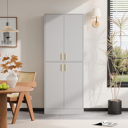 Cozy Castle 71" Tall Kitchen Pantry Cabinet with Doors and Shelves, Gray R70739