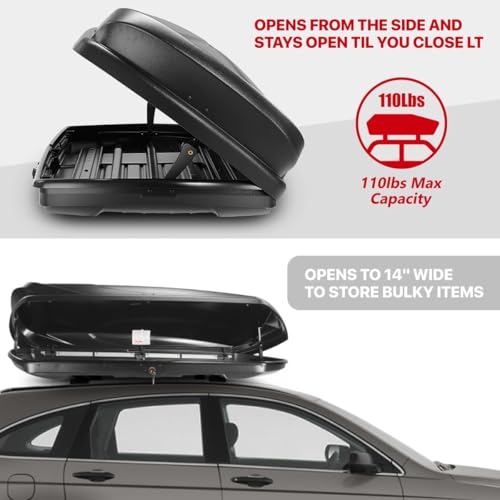 DNA MOTORING Rooftop Cargo Box Lockable Car Top Storage Case 110 Lbs Textured Black P1853