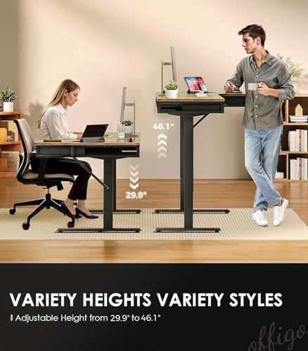 OffiGo 63 Inch L Shaped Electric Standing Desk with Drawers, Black O5647