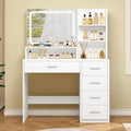 Quimoo Makeup Vanity Desk with Mirror & Lights, Vanity Desk with 5 Drawers & Storage Shelves, Vanity Table, 3 Color Modes & Adjustable Brightness Dressing Table, Bedroom, White