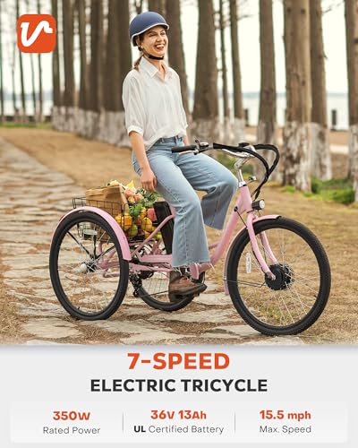 Viribus Electric Tricycle for Adults, 350W, 7 Speed, Removable Battery O6671