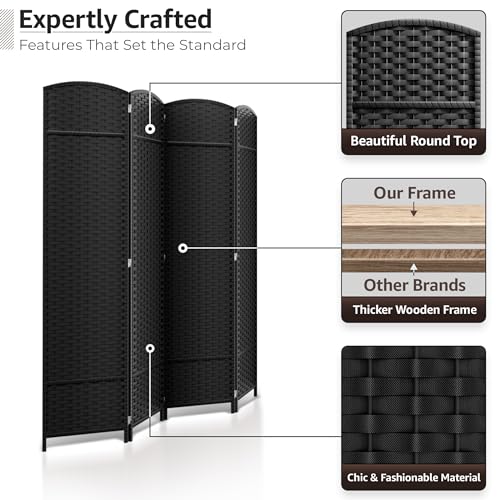 Sorbus 8-Panel Black Room Divider, 6 ft Tall Folding Privacy Screen T242