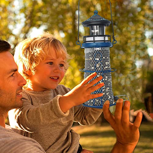 Solar Bird Feeder Lighthouse with Rotating LED Light, Blue G1024