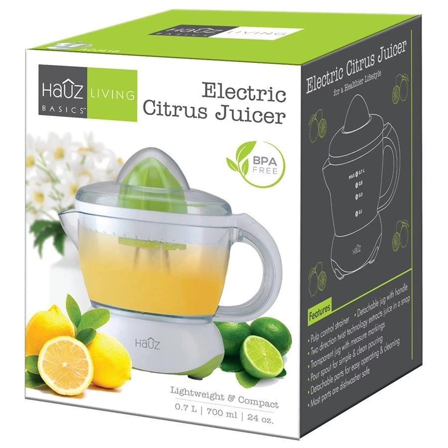 Hauz ACJ418 Electric Citrus Juicer, 700ml, White S3857