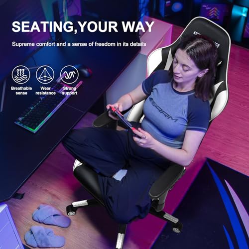 GTRACING Gaming Chair with Footrest, Ergonomic Reclining, Blue C551