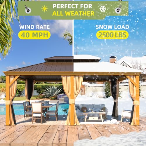 EROMMY 14'x20' Hardtop Gazebo Double Roof Galvanized Steel Outdoor Pavilion G3084